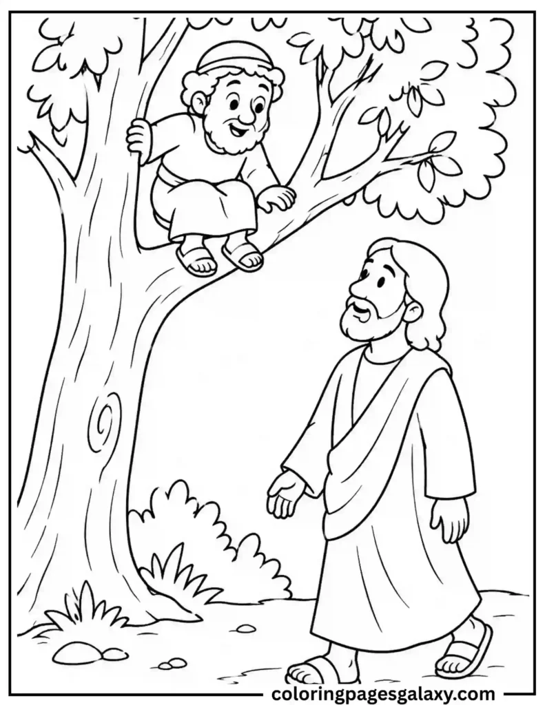 Zacchaeus Meets Jesus Coloring Page