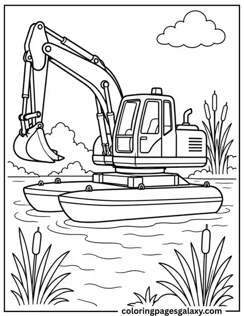Amphibious Excavator Coloring Page