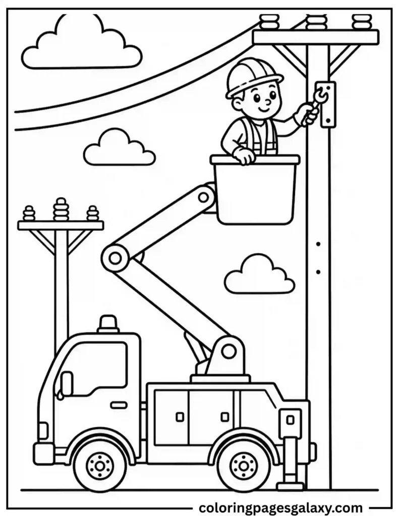 Cherry Picker Truck Coloring Page