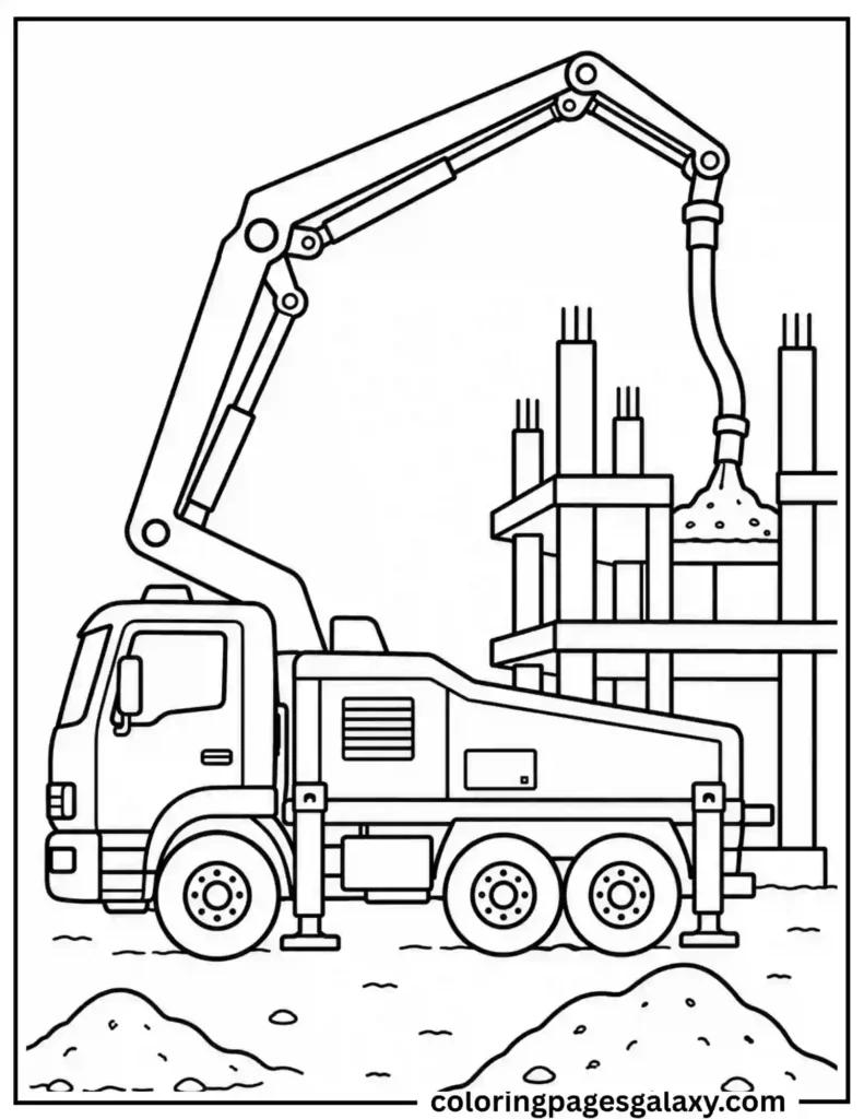 Concrete Pump Truck Coloring Page