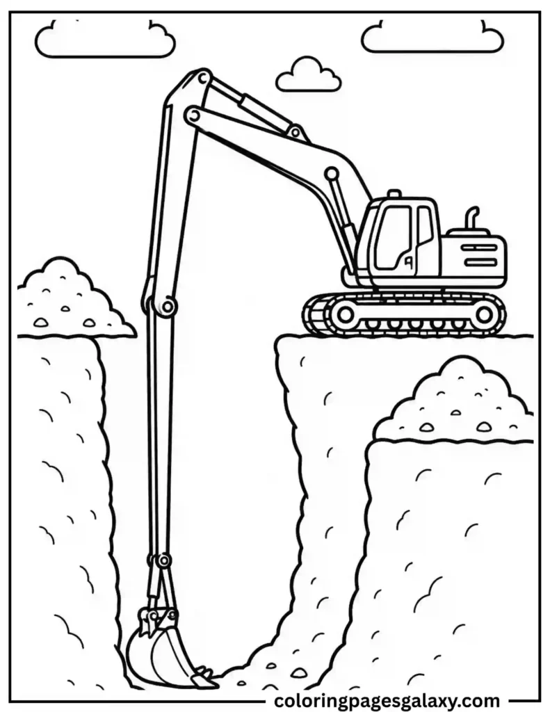 Long Reach Excavator Coloring Page
