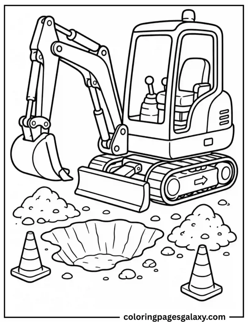 Mini Excavator Coloring Page