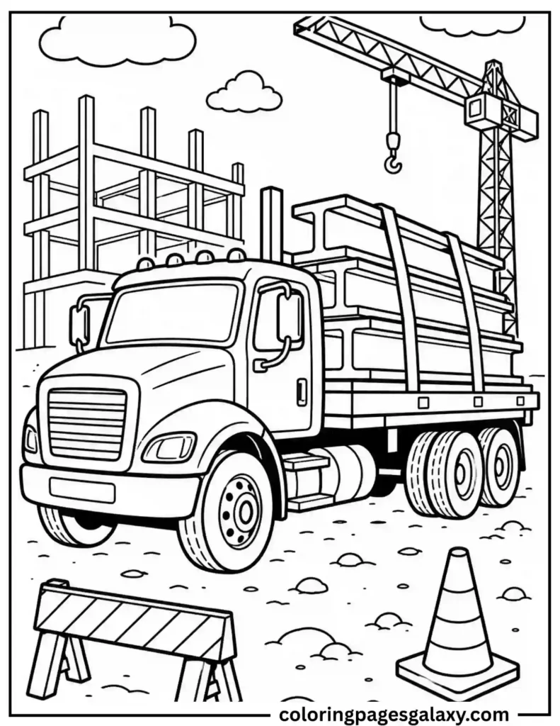 Steel Beam Delivery Truck Coloring Page