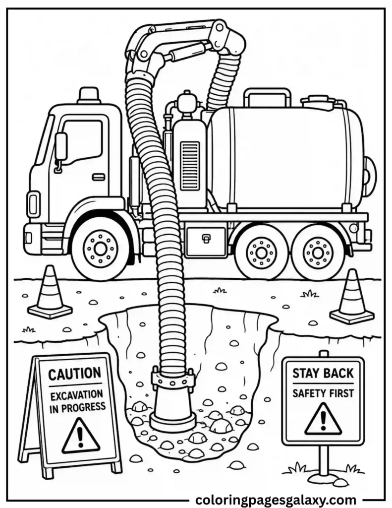 Vacuum Excavation Truck Coloring Page