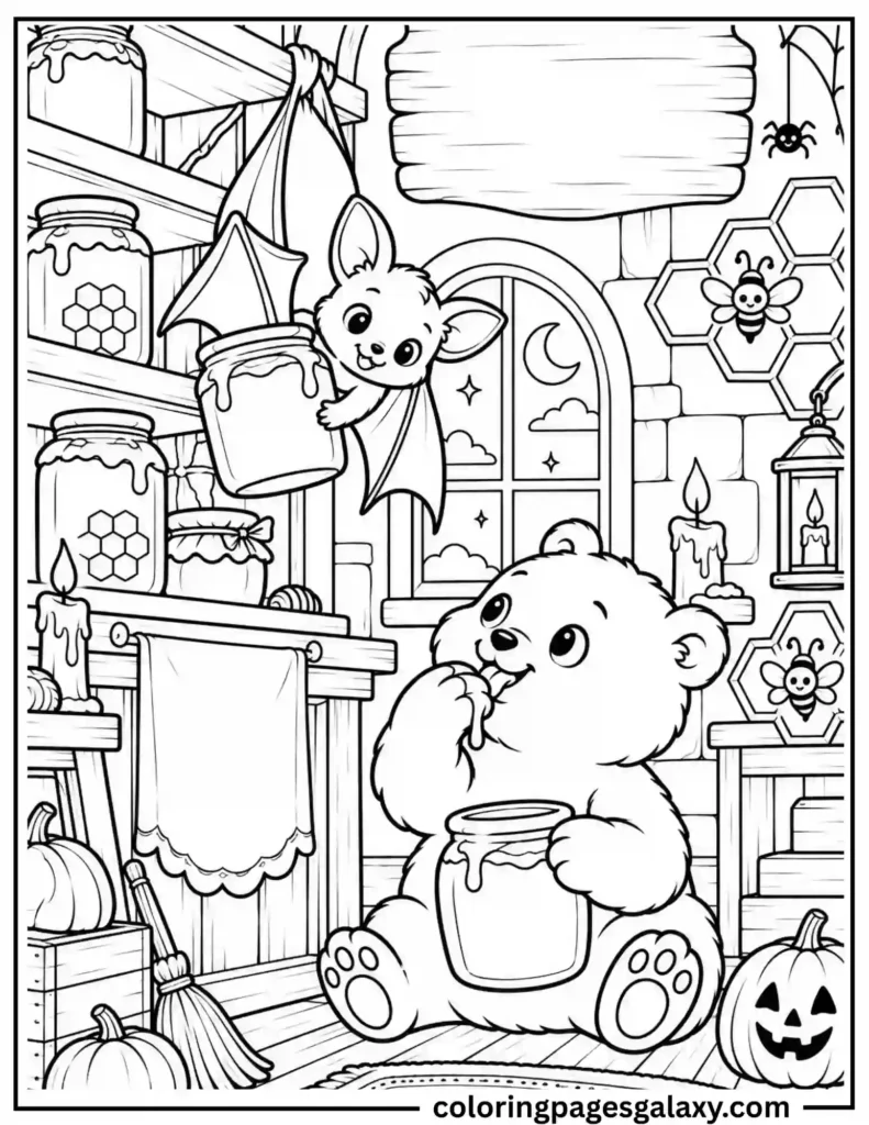 Bear And Bat Honey Shop Coloring Page