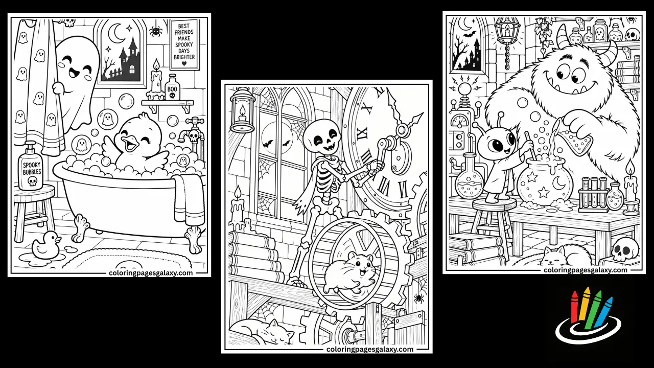 Cute Cozy Spooky Halloween Coloring Pages