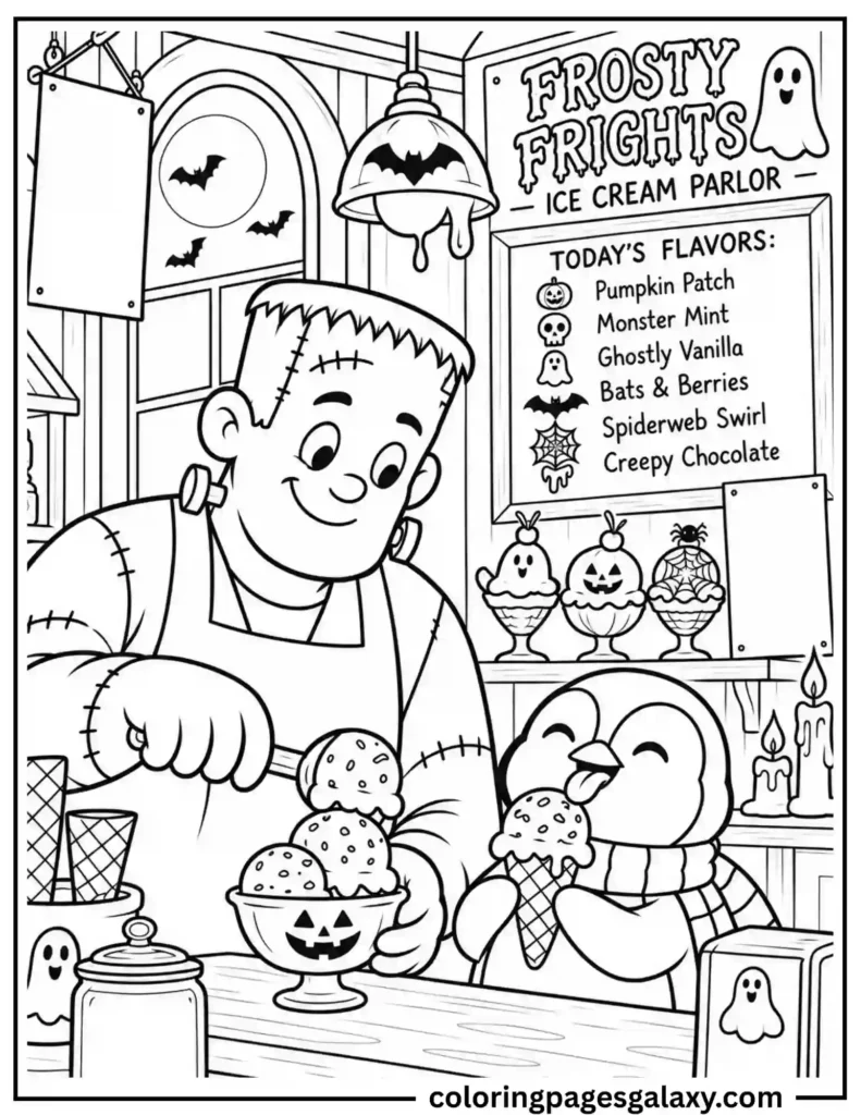 Frankenstein Ice Cream Shop Coloring Page