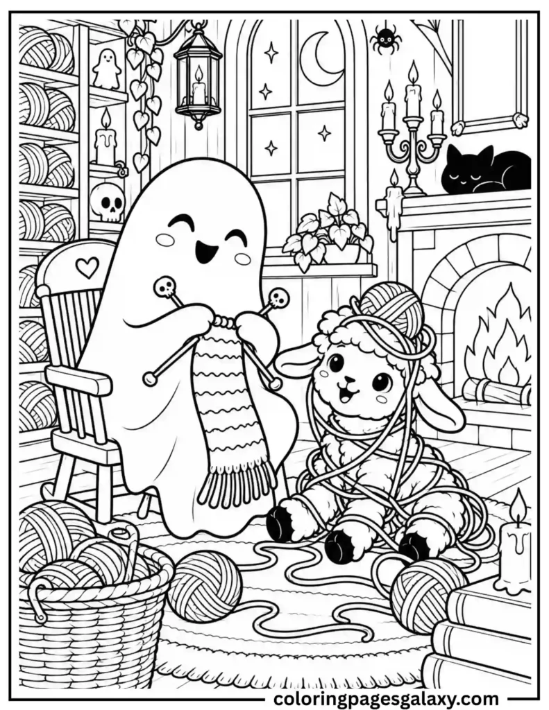 Ghost Knitting Coloring Page