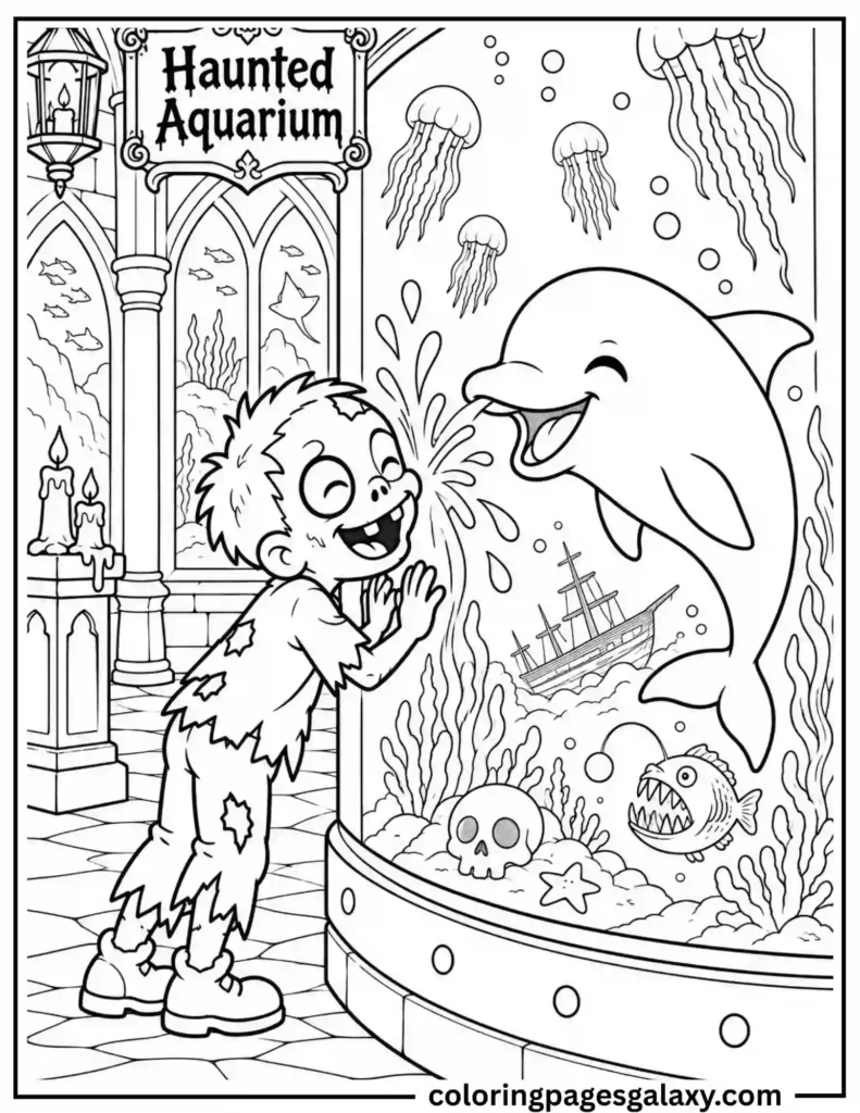 Haunted Aquarium Coloring Page
