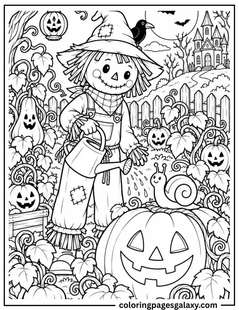 Scarecrow Pumpkin Patch Coloring Page
