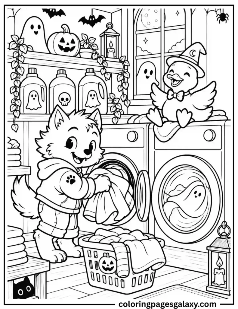 Werewolf And Duck Laundry Room Coloring Page