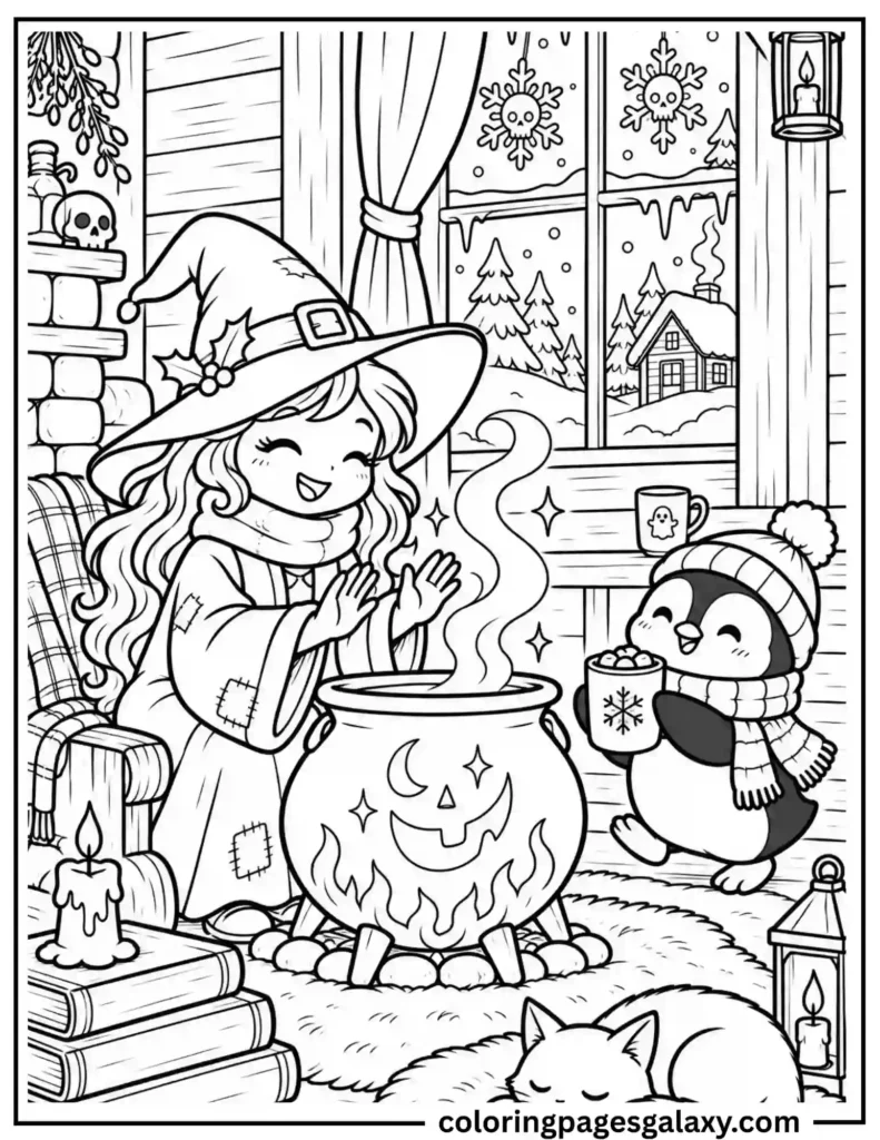 Winter Witch Coloring Page