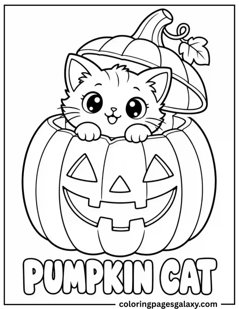 Cat In A Pumpkin Coloring Page