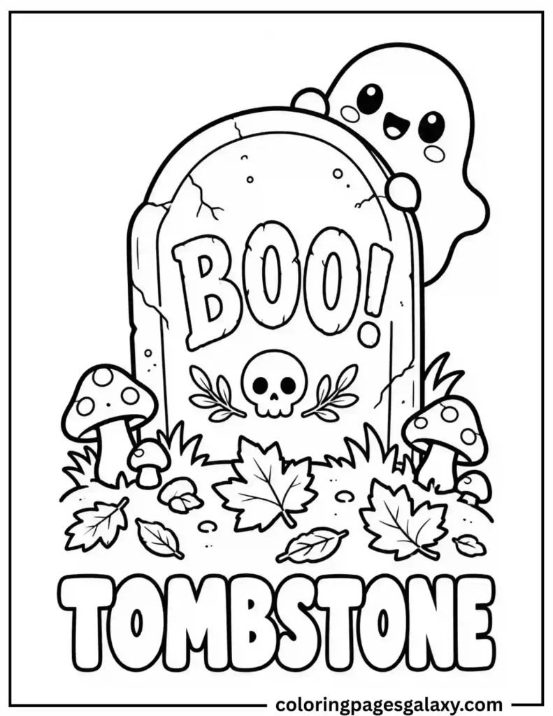Cute Boo Tombstone Coloring Page