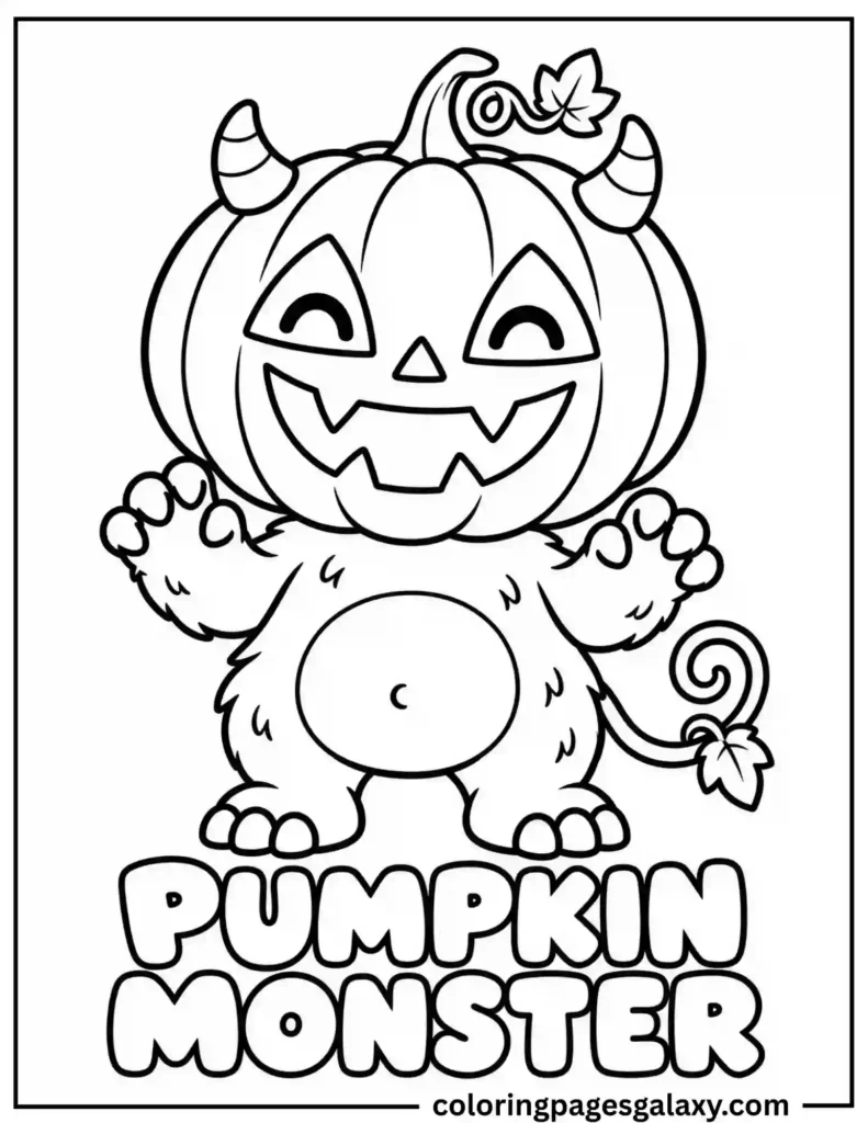 Cute Pumpkin Monster Coloring Page