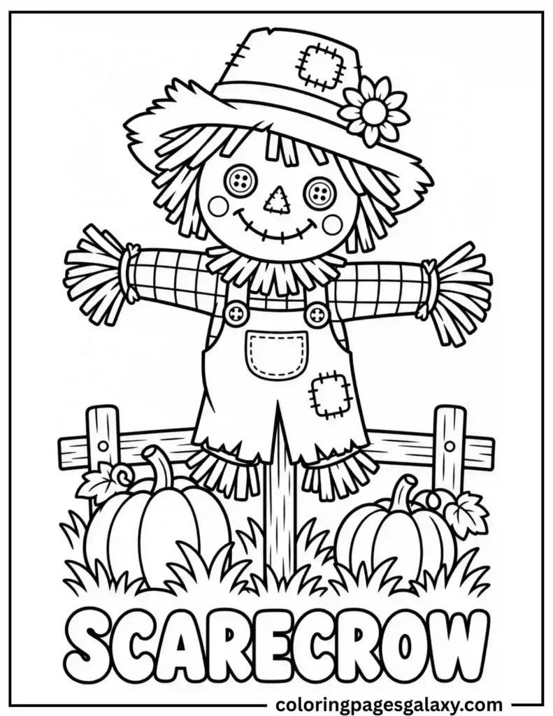 Cute Scarecrow Coloring Page