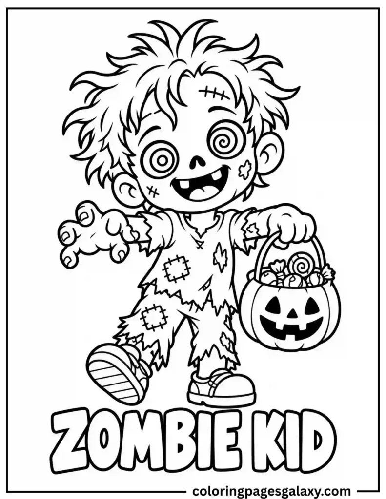 Cute Zombie Kid Coloring Page
