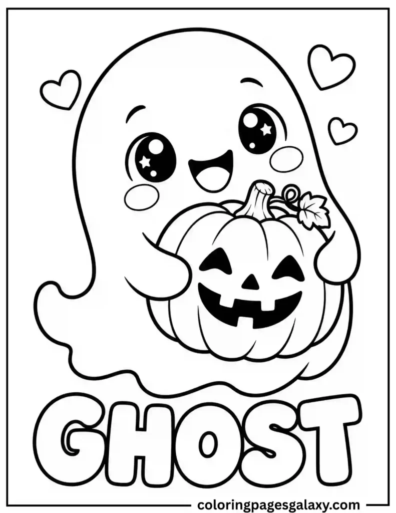 Ghost With Pumpkin Coloring Page