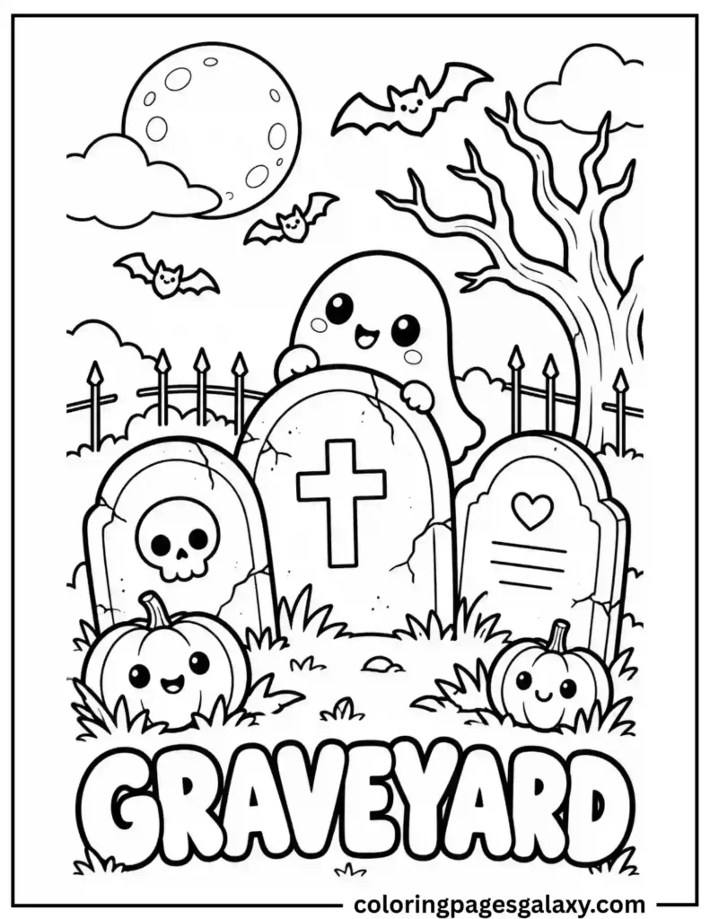 Halloween Graveyard Coloring Page