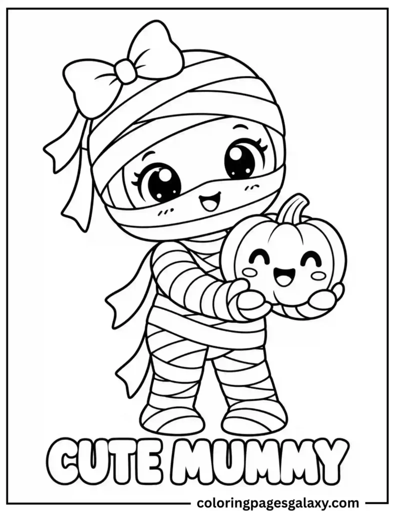 Mummy With Pumpkin Coloring Page