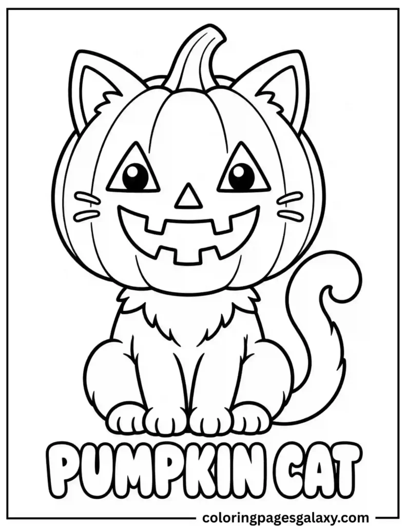 Pumpkin Cat Coloring Page