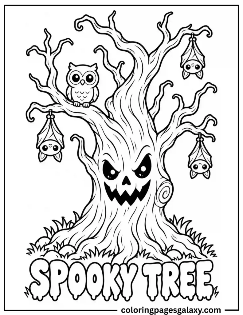 Spooky Tree Coloring Page