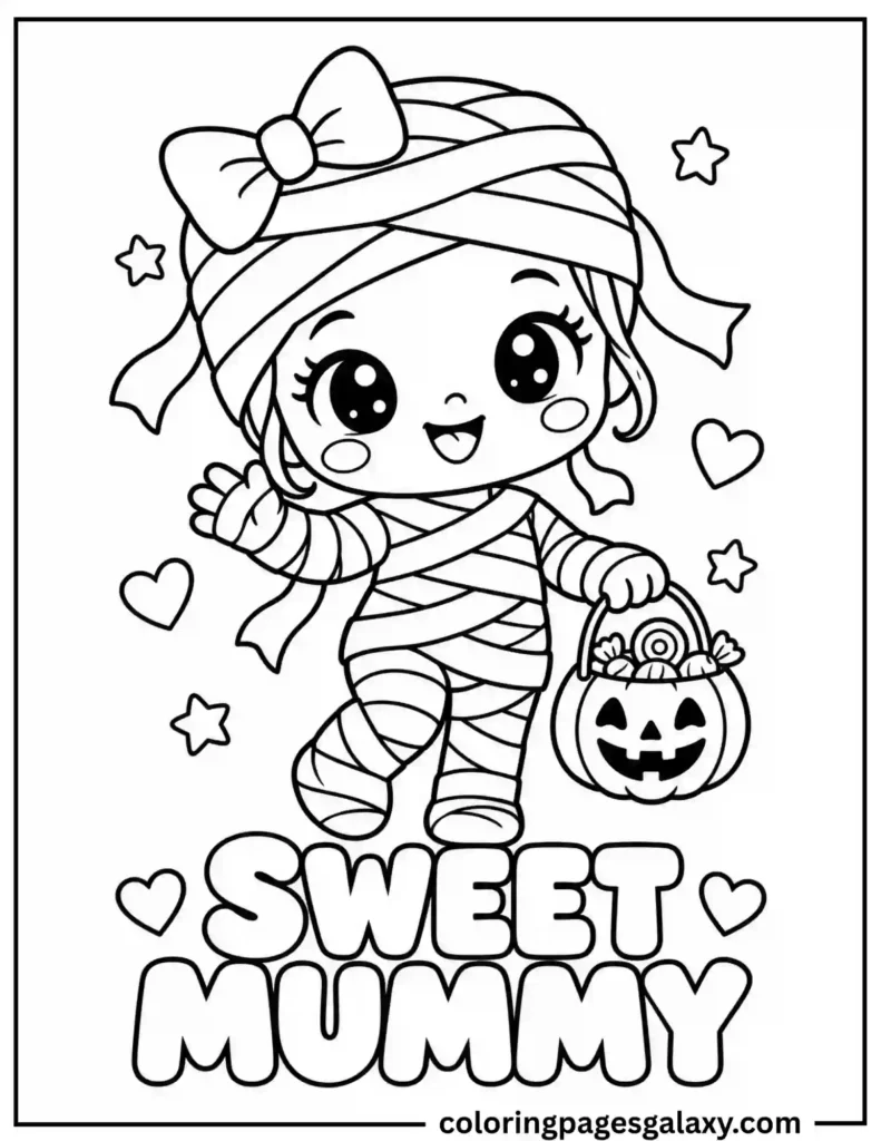 Sweet Mummy Halloween Coloring Page